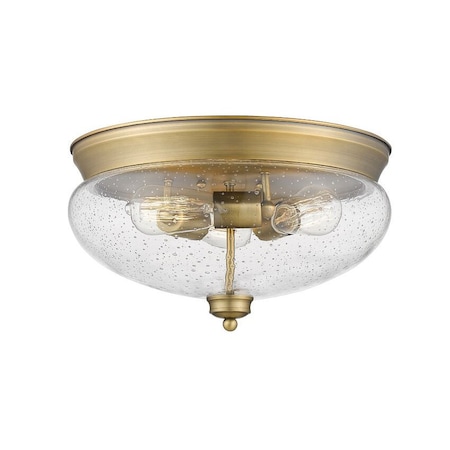 Z-Lite Amon 3 Light Flush Mount, Heritage Brass And Clear Seedy 722F3-HBR